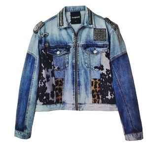 Desigual Women's Patchwork Denim Trucker Jacket Size S‎
